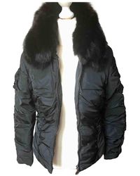 Moncler Mantel Fur Hood en Synthétique Noir