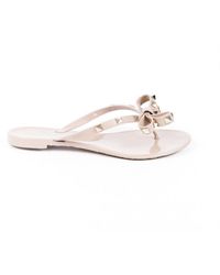 Valentino Rockstud Beige Rubber Sandals - Natural