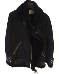 Acne Studios Velocite Suede Black / Black Lammfelljacke - Schwarz