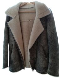 Sandro Grey Shearling Coat - Gray