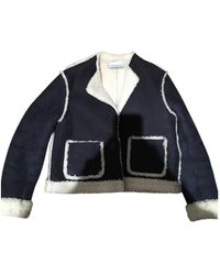 Sandro Navy Mongolian Lamb Leather Jacket - Multicolour