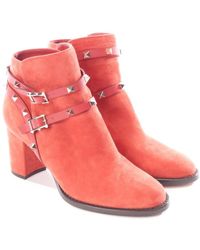Valentino Rockstud Red Suede Ankle Boots - Pink