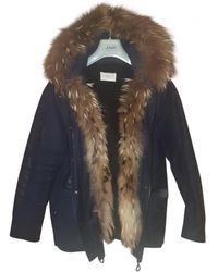 Sandro Navy Polyester Coats - Multicolour