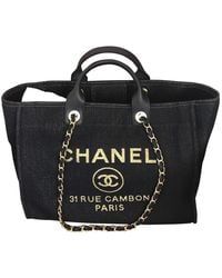 Chanel Sac à main Deauville en Toile Bleu