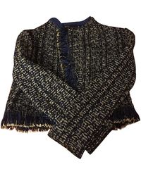 Maje Blue Cotton Leather Jacket