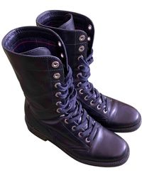 Chanel Leder Motorradstiefel - Schwarz