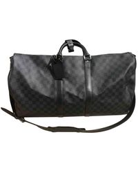 Louis Vuitton Keepall Leinen Reise Tasche - Schwarz