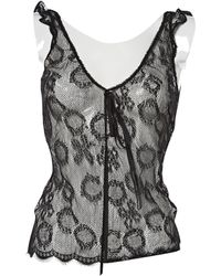 Chanel Top à bretelles en dentelle - Noir