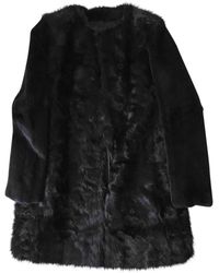 Maje Navy Mongolian Lamb Coat - Black