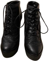 Burberry Leather Lace Up Boots - Black