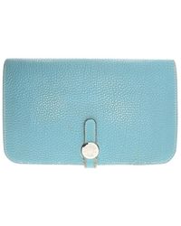 Hermès Portefeuilles Dogon en Cuir Bleu
