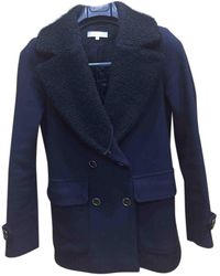 Sandro Navy Wool Coat - Blue