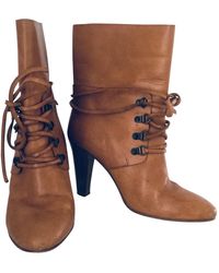 Sandro Camel Leather Ankle Boots - Multicolour