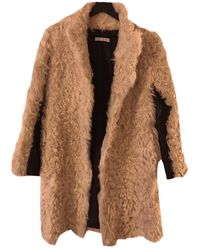 Sandro Beige Mongolian Lamb Coats - Natural