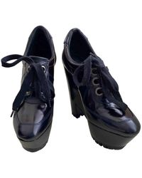 Burberry Leather Lace Up Boots - Blue