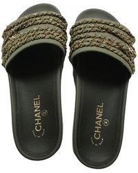 Chanel Leinen Pantoffeln - Grün