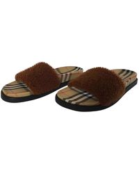 Burberry Shearling Mules - Brown