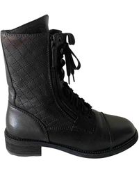 Chanel Leder Motorradstiefel - Schwarz