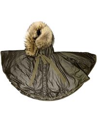 Moncler Khaki Polyester Jacket Fur Hood - Multicolour