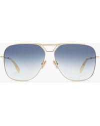 Victoria Beckham - Classic V Metal Navigator Sunglasses In Gold Blue - Lyst
