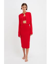 Victoria Beckham - Vb Body Cropped Fitted Cardigan In Red - Lyst