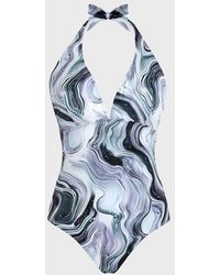 Vilebrequin - Halter One-piece Swimsuit Marble - Swimwear - Famous - White - Size M - Lyst