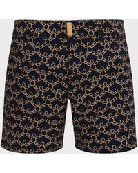Vilebrequin - Stretch Short Flat Belt Swim Shorts Turtles Chain - Swimwear - Ise - Blue - Size S - Lyst