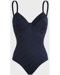 Vilebrequin - Underwire One-piece Swimsuit Turtle Monogram Jacquard - Swimwear - Leonita - Blue - Size Xs - Lyst