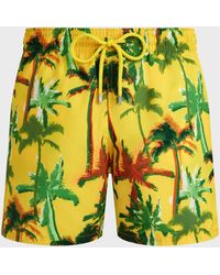 Vilebrequin - Ultra-light And Packable Swim Shorts Palms Offset - Swimwear - Mahina - Yellow - Size Xs - Lyst