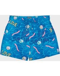 Vilebrequin - Stretch Short Swim Shorts Side Ways - X Joel Mesler - Swimwear - Moorise - Blue - Size S - Lyst