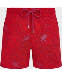 Vilebrequin - Swim Trunks Embroidered Turtles Net - Limited Edition - Swimwear - Mistral - Red - Size S - Lyst