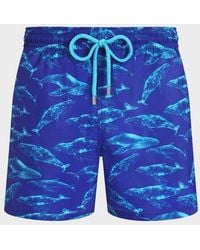 Vilebrequin - Ultra-light And Packable Swim Trunks Sparkling Whales - Swimwear - Mahina - Blue - Size M - Lyst