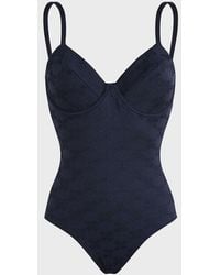 Vilebrequin - Underwire One-piece Swimsuit Turtle Monogram Jacquard - Swimwear - Leonita - Blue - Size Xs - Lyst