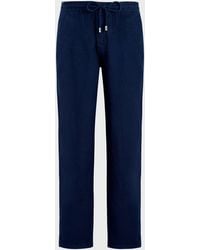 Vilebrequin - Linen Pants Regular Fit Solid - Pant - Parc - Blue - Size M - Lyst