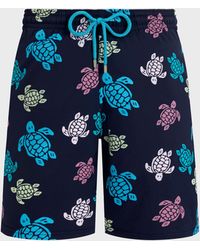 Vilebrequin - Long Stretch Swim Trunks Tortues Multicolores - Swimwear - Okorise - Blue - Size S - Lyst