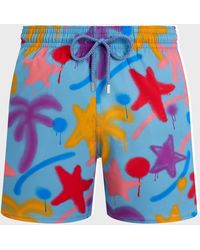 Vilebrequin - Kurze Spray Paint Stretch-badeshorts Für Herren - Vbq X Palm Angels - Bademode - Moorise - Blau - Größe M - Lyst