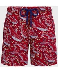 Vilebrequin - Embroidered Swim Trunks Whales Offset - Limited Edition - Swimwear - Mistral - Red - Size M - Lyst