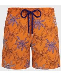 Vilebrequin - Embroidered Swim Trunks Octopus In Stripes - Limited Edition - Swimwear - Mistral - Orange - Size S - Lyst