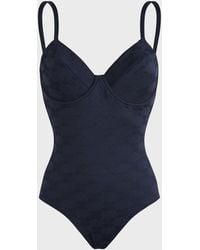 Vilebrequin - Underwire One-piece Swimsuit Turtle Monogram Jacquard - Swimwear - Leonita - Blue - Size Xs - Lyst