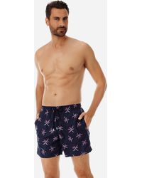 Vilebrequin Ultraleichte und verstaubare Palm Beach Badehose mit Stickarbeiten für Herren - Blau