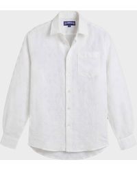 Vilebrequin - Linen And Cotton Shirt Turtle Monogram - Shirt - Caroubis - White - Size S - Lyst