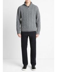 Vince - Cable-knit Wool Quarter-zip Sweater, Grey, Size Xl - Lyst