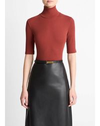 Vince - Ribbed Cotton Elbow-Sleeve Turtleneck Top - Lyst