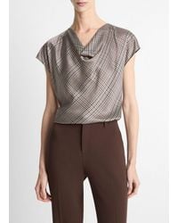 Vince - Pressed Plaid Silk Cowl-Neck Blouse - Lyst