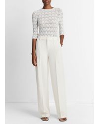 Vince - Fine Lace Cotton Three-quarter-sleeve Sweater, Optic White, Size Xxs - Lyst