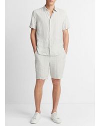 Vince - Shadow Stripe Hemp Short-sleeve Shirt, Alabaster/limestone, Size Xxl - Lyst