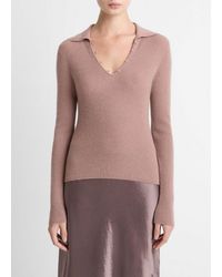 Vince - Ribbed Cashmere-Silk Polo Sweater - Lyst