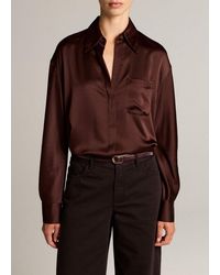 Vince - Silk Satin Dolman-Sleeve Button-Front Shirt - Lyst