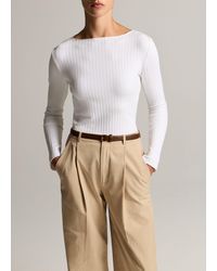 Vince - Ribbed Cotton-Blend Slash-Neck Long-Sleeve Top - Lyst