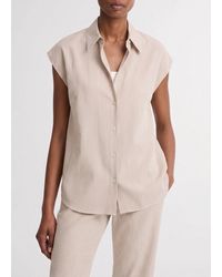 Vince - Ticking Stripe Linen-Cotton Cap-Sleeve Blouse - Lyst